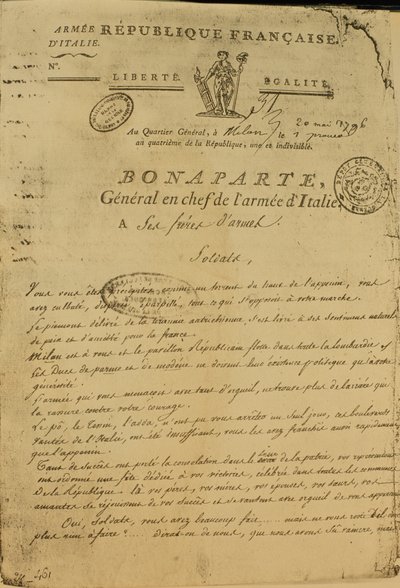 Instructions to Soldiers Issued by Napoleon as General of the Italian Army by French School